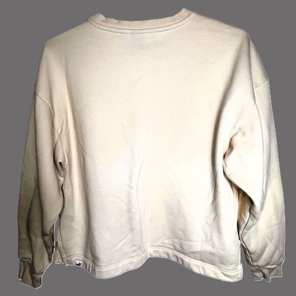 Puma Cream Sweatshirt Womens Small Beige Pullover Fleece Logo Patch Streetwear - Picture 2 of 11